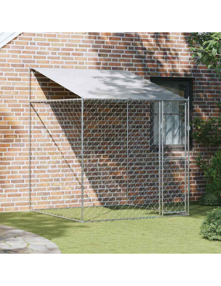 Gabbia per Cani con Tetto Argento 200 x 200 x 258 cm