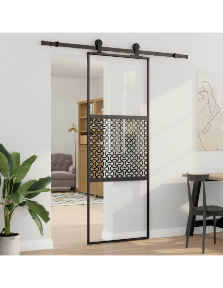 Porta scorrevole Nero 76 x 205 cm Vetro temperato, Alluminio