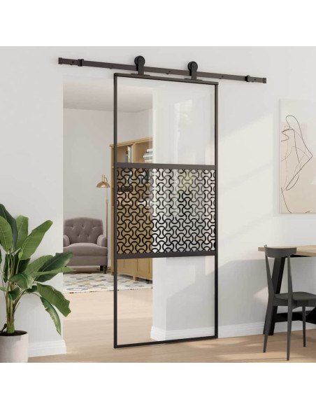 Porta scorrevole Nero 90 x 205 cm Vetro temperato, Alluminio