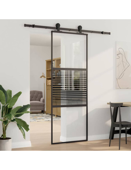 Porta scorrevole Nero 76 x 205 cm Vetro temperato, Alluminio