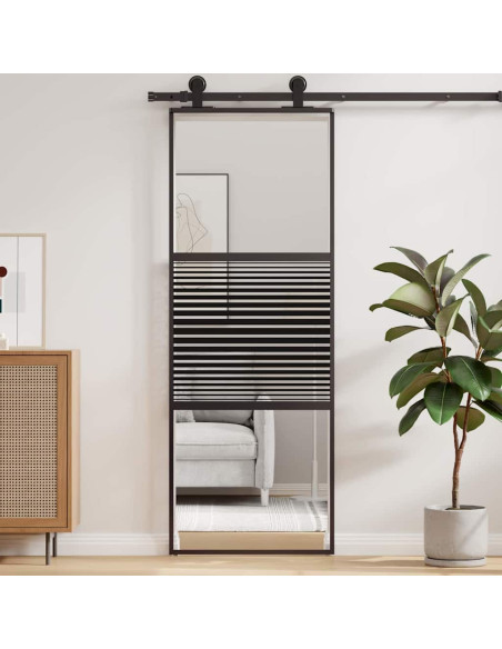 Porta scorrevole Nero 76 x 205 cm Vetro temperato, Alluminio