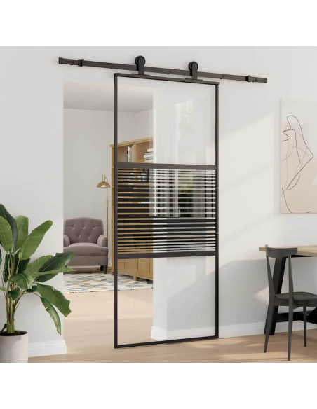 Porta in vetro Rigato Nero 90 x 2 x 205 cm Alluminio