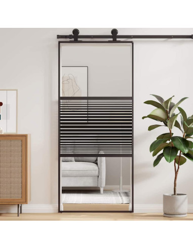 Porta in vetro Rigato Nero 90 x 2 x 205 cm Alluminio