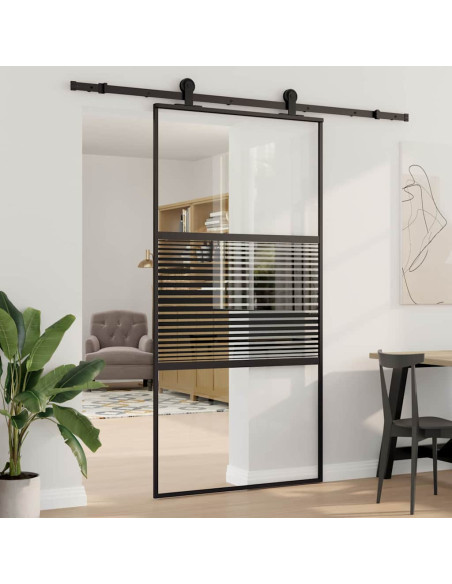 Porta scorrevole Nero 102.5 x 205 cm Vetro temperato, Alluminio