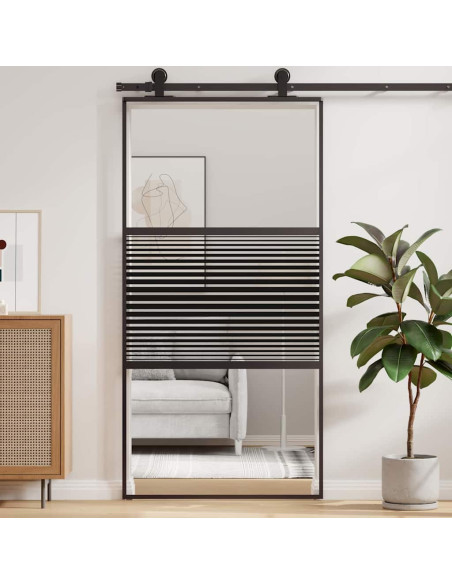 Porta scorrevole Nero 102.5 x 205 cm Vetro temperato, Alluminio