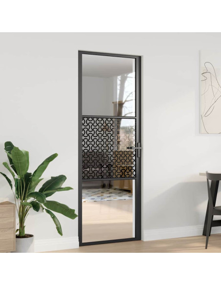 Porta Interna Nero 76 x 201.5 cm Vetro temperato, Alluminio