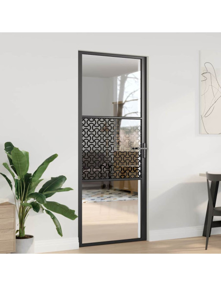 Porta Interna Nero 83 x 201.5 cm Vetro temperato, Alluminio