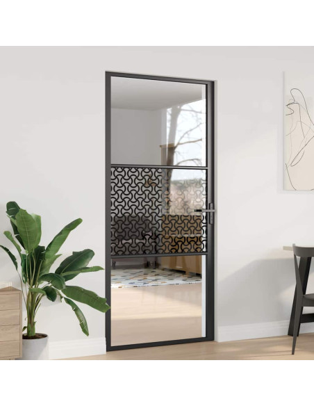 Porta Interna Nero 93 x 201.5 cm Vetro temperato, Alluminio