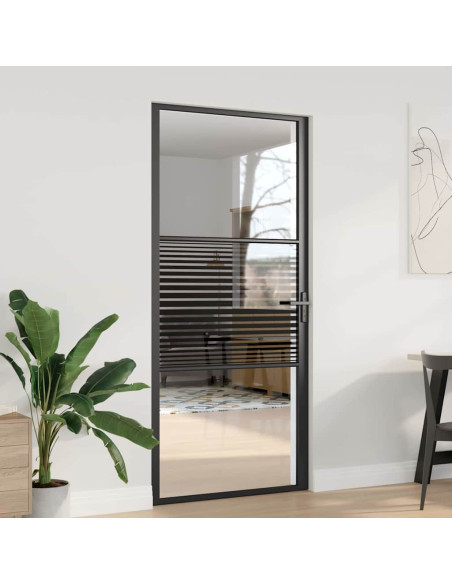 Porta in vetro Rigato Nero 76 x 3.5 x 201.5 cm Alluminio