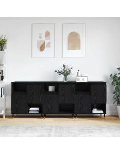 Sideboards 3 pcs Rovere nero 180 x 35 x 70 cm Legno multistrato 2