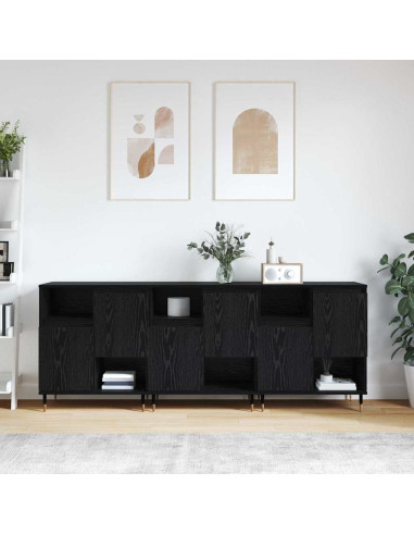 Sideboards 3 pcs Rovere nero 180 x 35 x 70 cm Legno multistrato