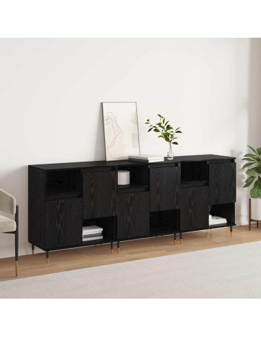 Sideboards 3 pcs Rovere nero 180 x 35 x 70 cm Legno multistrato