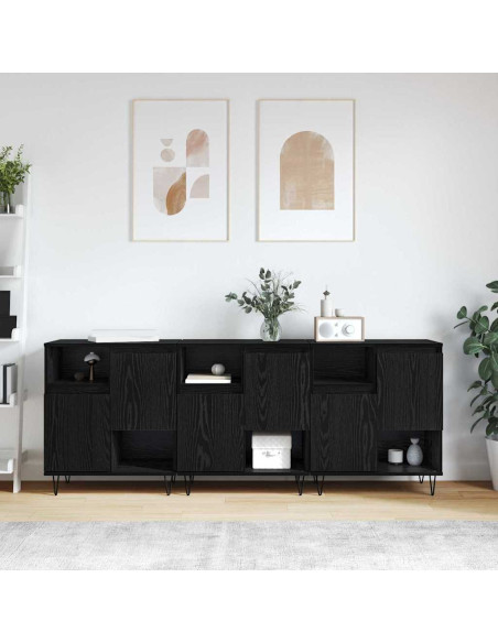 Sideboards 3 pcs Rovere nero 180 x 35 x 70 cm Legno multistrato