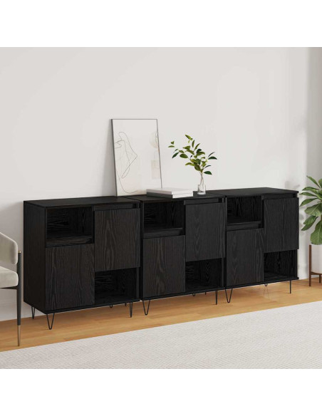 Sideboards 3 pcs Rovere nero 180 x 35 x 70 cm Legno multistrato