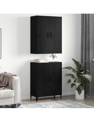 Credenza 2 pcs Rovere Nero Legno multistrato