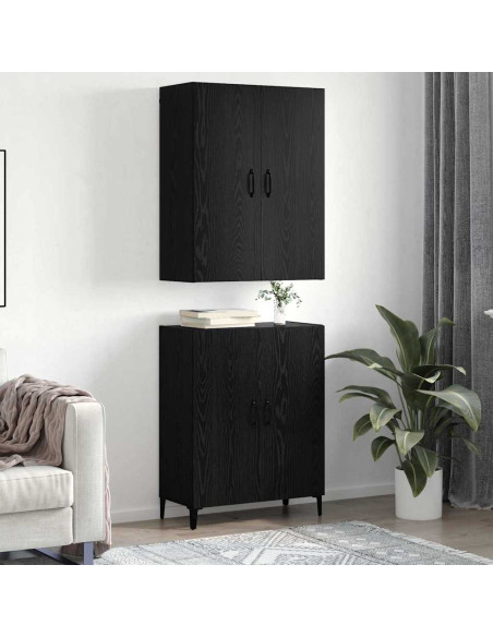 Credenza 2 pcs Rovere Nero Legno multistrato