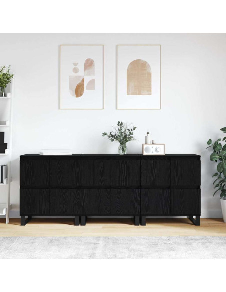 Sideboards 3 pcs Rovere nero 180 x 35 x 70 cm Legno multistrato