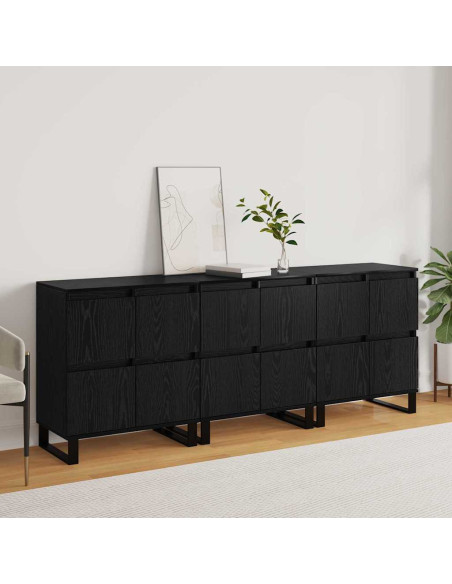 Sideboards 3 pcs Rovere nero 180 x 35 x 70 cm Legno multistrato