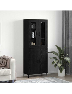 Credenza 2 pcs Rovere Nero Legno multistrato 2