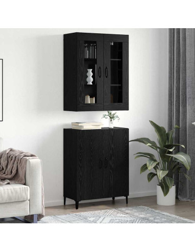 Credenza 2 pcs Rovere Nero Legno multistrato