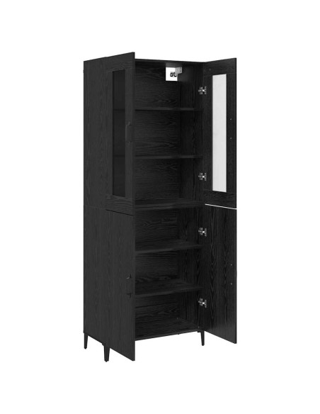 Credenza 2 pcs Rovere Nero Legno multistrato