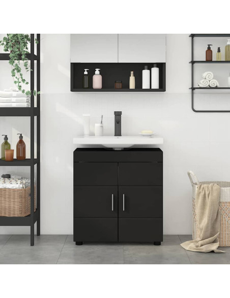 Mobile per lavabo da bagno con porta Nero 60 x 34 x 63 cm