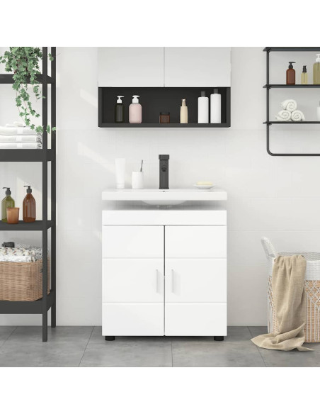 Set di Armadi da Bagno TULUM Bianco Lucido 60 x 34 x 63 cm