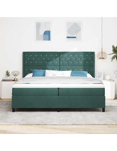 Letto a molle con materasso Verde Scuro 200 x 200 cm Velluto