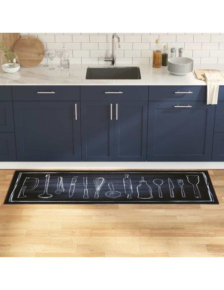 Tappeto da Cucina Nero 180 x 60 cm Velluto