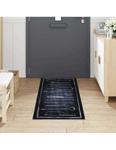 Tappeto da Cucina Nero 180 x 60 cm Velluto