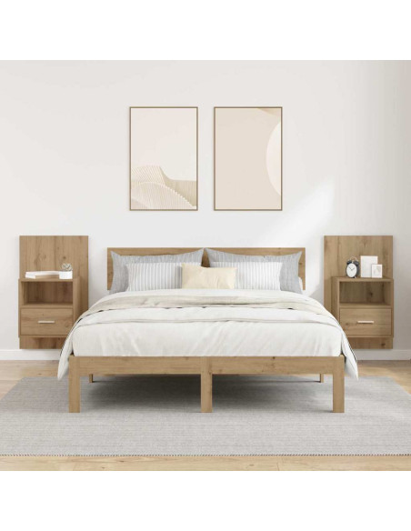 Armadio da Notte 2 pcs Rovere artigianale 50 x 32.5 x 80cm