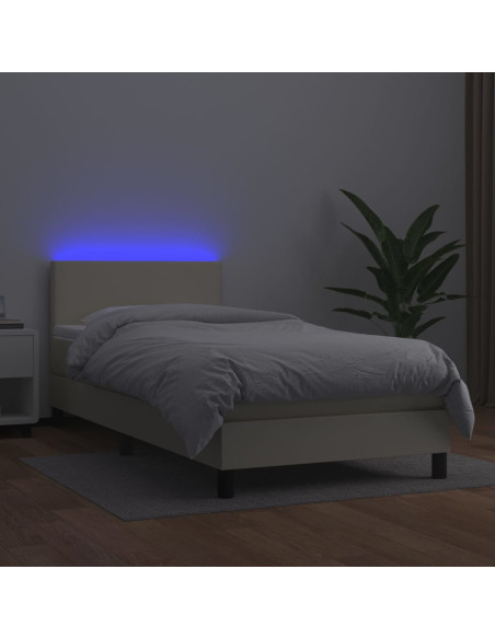 Giroletto a Molle con Materasso e LED Crema 90x200cm Similpelle