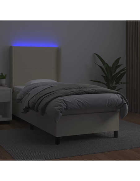Giroletto a Molle con Materasso e LED Crema 100x200 cm