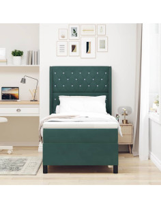 Letto a molle con materasso Verde Scuro 90 x 200 cm Velluto 2
