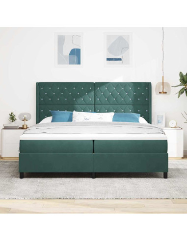 Letto a molle con materasso Verde Scuro 200 x 200 cm Velluto