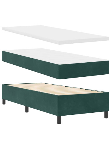 Letto a molle con materasso Verde Scuro 80 x 200 cm Velluto