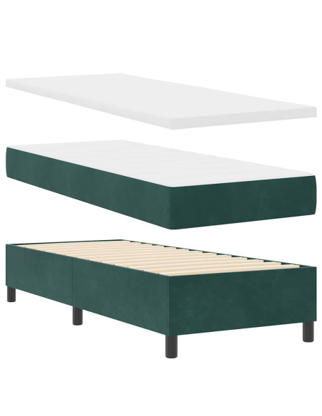 Letto a molle con materasso Verde Scuro 80 x 200 cm Velluto