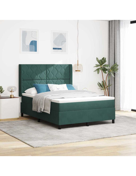 Letto a molle con testiera Verde scuro 140 x 190 cm Velluto