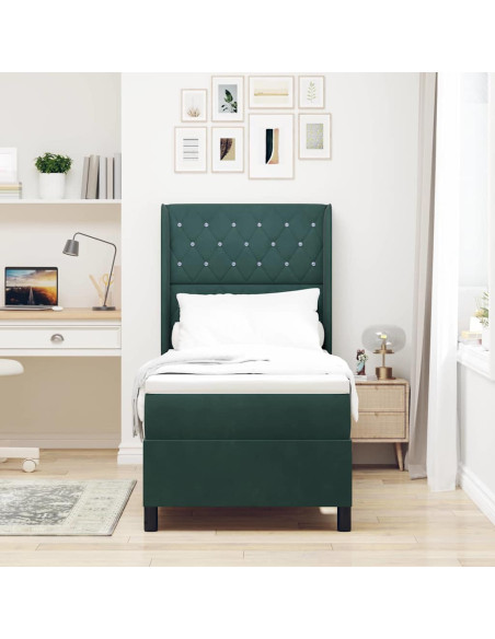 Letto con Box Springs LED e Materasso Verde Scuro 80 x 200 cm