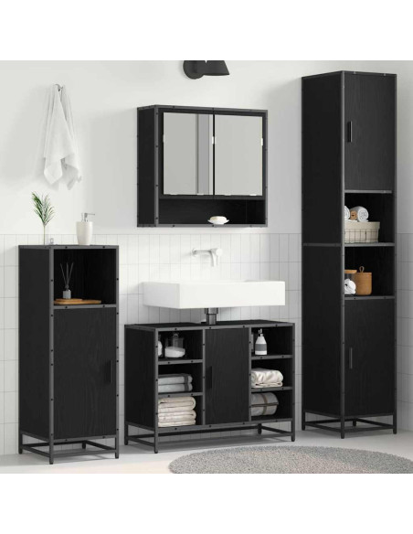 Mobile da Bagno con porta Rovere nero 35 x 37.5 x 188.5 cm