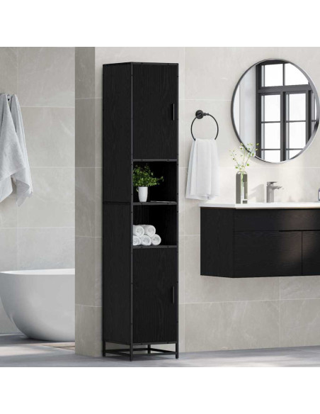 Mobile da Bagno con porta Rovere nero 35 x 37.5 x 188.5 cm