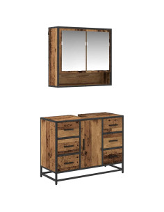 Set di mobili per il bagno con cassetto 2 pcs Legno vecchio 2