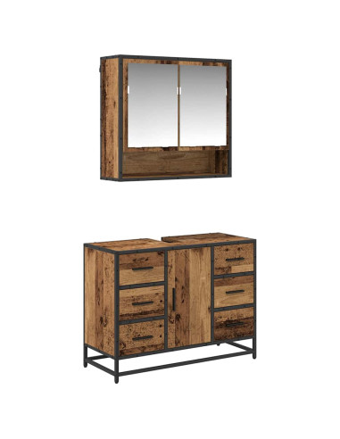 Set di mobili per il bagno con cassetto 2 pcs Legno vecchio