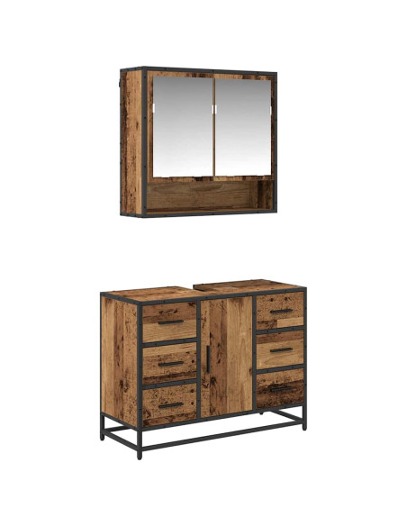 Set di mobili per il bagno con cassetto 2 pcs Legno vecchio