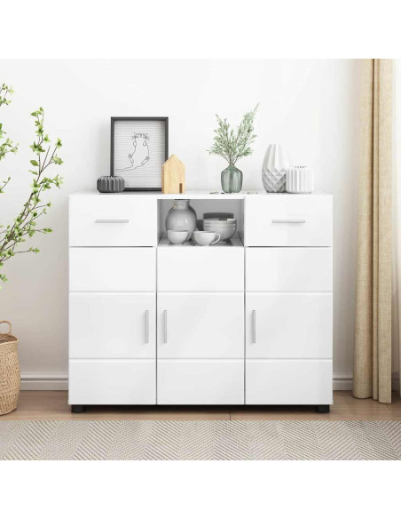 Credenza Bianco lucido 88.5 x 30.5 x 73 cm Legno multistrato
