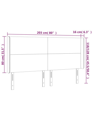 Testiera a LED Crema 203x23x118/128 cm in Similpelle