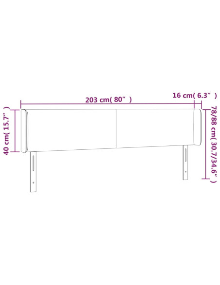 Testiera a LED Crema 203x16x78/88 cm in Similpelle