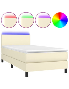 Giroletto a Molle con Materasso e LED Crema 90x200cm Similpelle