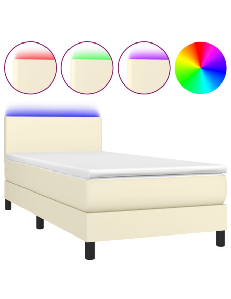 Giroletto a Molle con Materasso e LED Crema 90x200cm Similpelle