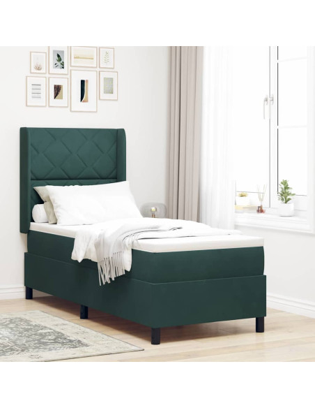 Letto a molle con testiera Verde scuro 80 x 200 cm Velluto